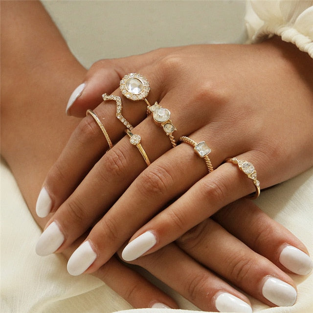 11 Pcs/Set Simple Design Round Gold Color Rings Set For Women Handmade Geometry Finger Ring Set Female Jewelry Gifts