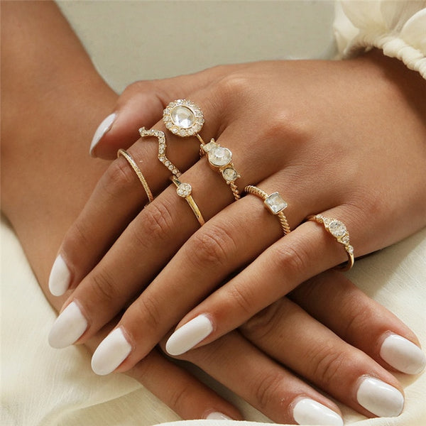 11 Pcs/Set Simple Design Round Gold Color Rings Set For Women Handmade Geometry Finger Ring Set Female Jewelry Gifts