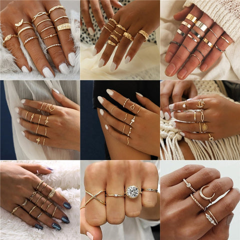 New Fashion Gold Color Knuckle Rings Set For Women Vintage Charm Finger Ring Female Party Jewelry Gifts Drop Shipping