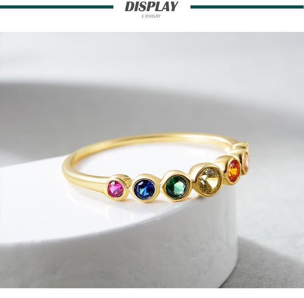 925 Sterling Silver Rainbow Gemstones Ring for Women 14K Gold Plated Silver Jewelry Rings Color Cubic Zirconia Wedding Rings
