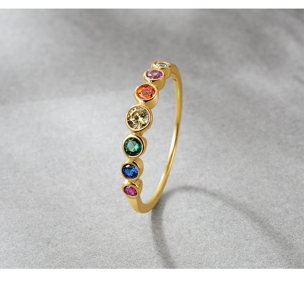 925 Sterling Silver Rainbow Gemstones Ring for Women 14K Gold Plated Silver Jewelry Rings Color Cubic Zirconia Wedding Rings