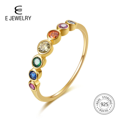 925 Sterling Silver Rainbow Gemstones Ring for Women 14K Gold Plated Silver Jewelry Rings Color Cubic Zirconia Wedding Rings