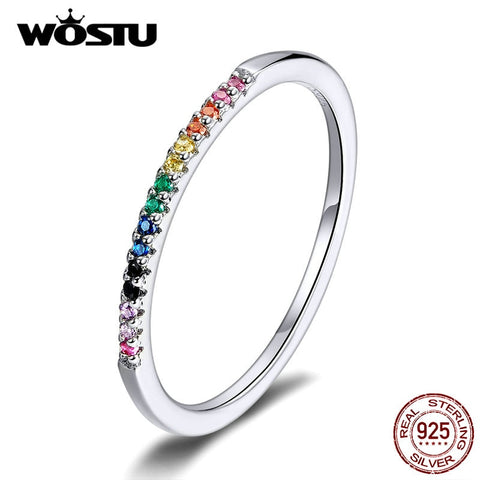 WOSTU Hot Sale Authentic 925 Sterling Silver Colorful Zircon Ring For Women Gift Mean Coloful Life And Show Nice Future CQR583