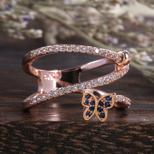 Romantic Finger Ring For Women With Luxury Rose Gold Color Butterfly Shaped Gift Twist Knucle Rings Adjustable Midi Rings