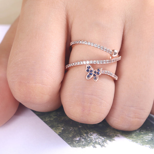 Romantic Finger Ring For Women With Luxury Rose Gold Color Butterfly Shaped Gift Twist Knucle Rings Adjustable Midi Rings