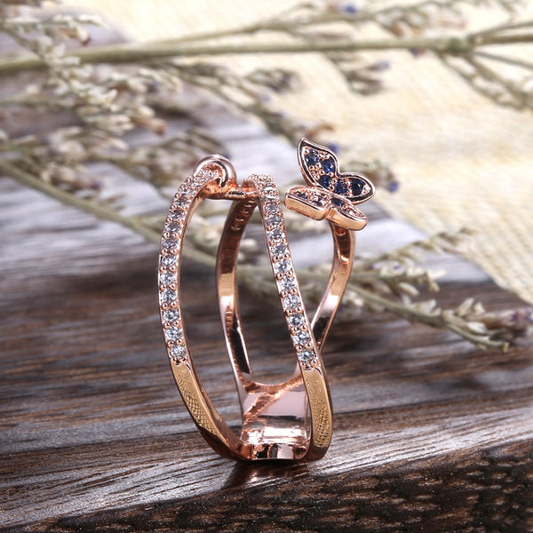 Romantic Finger Ring For Women With Luxury Rose Gold Color Butterfly Shaped Gift Twist Knucle Rings Adjustable Midi Rings