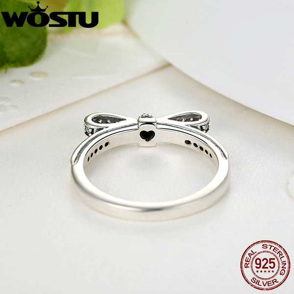 Fashion European Authentic 100% 925 Sterling Silver Bow Knot Wedding Ring With Crystal Original Jewelry XCH7104