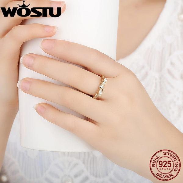 Fashion European Authentic 100% 925 Sterling Silver Bow Knot Wedding Ring With Crystal Original Jewelry XCH7104
