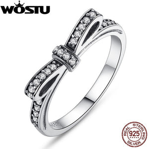 Fashion European Authentic 100% 925 Sterling Silver Bow Knot Wedding Ring With Crystal Original Jewelry XCH7104