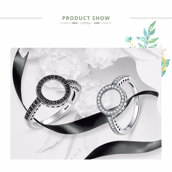 100% Genuine 925 Sterling Silver Forever Clear Black CZ Circle Round Finger Rings for Women