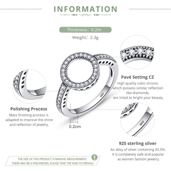 100% Genuine 925 Sterling Silver Forever Clear Black CZ Circle Round Finger Rings for Women