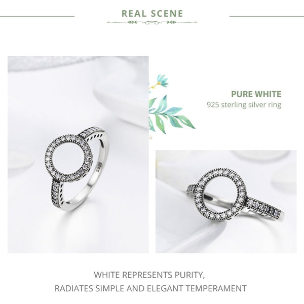 100% Genuine 925 Sterling Silver Forever Clear Black CZ Circle Round Finger Rings for Women