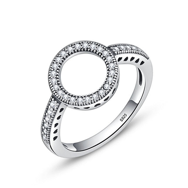 100% Genuine 925 Sterling Silver Forever Clear Black CZ Circle Round Finger Rings for Women