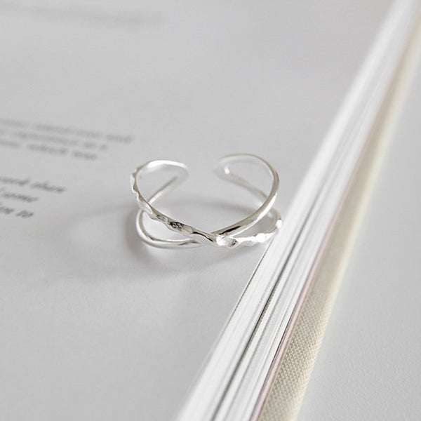 100% 925 Sterling Silver Geometric Simple Personality X-Shaped Dark Pattern Manual Opening Ring