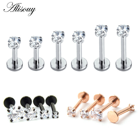 1 Pc Silver Labret Lip Ring Zircon Anodized Internally Threaded Prong Gem 16G Tragus Helix Ear Piercing Earring women