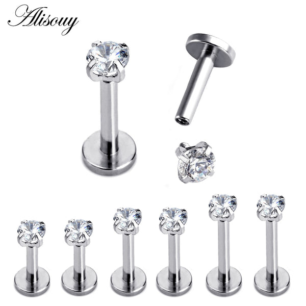 1 Pc Silver Labret Lip Ring Zircon Anodized Internally Threaded Prong Gem 16G Tragus Helix Ear Piercing Earring women