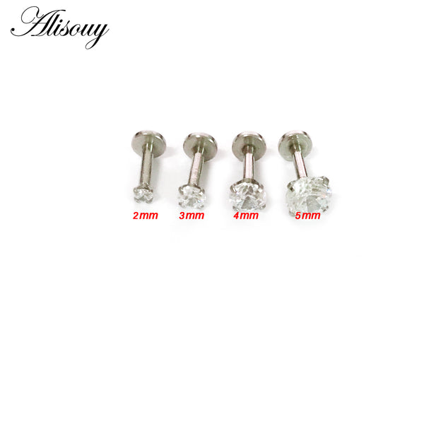 1 Pc Silver Labret Lip Ring Zircon Anodized Internally Threaded Prong Gem 16G Tragus Helix Ear Piercing Earring women