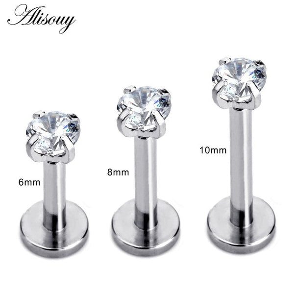 1 Pc Silver Labret Lip Ring Zircon Anodized Internally Threaded Prong Gem 16G Tragus Helix Ear Piercing Earring women