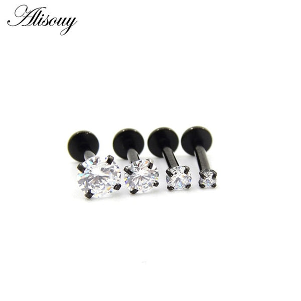 1 Pc Silver Labret Lip Ring Zircon Anodized Internally Threaded Prong Gem 16G Tragus Helix Ear Piercing Earring women