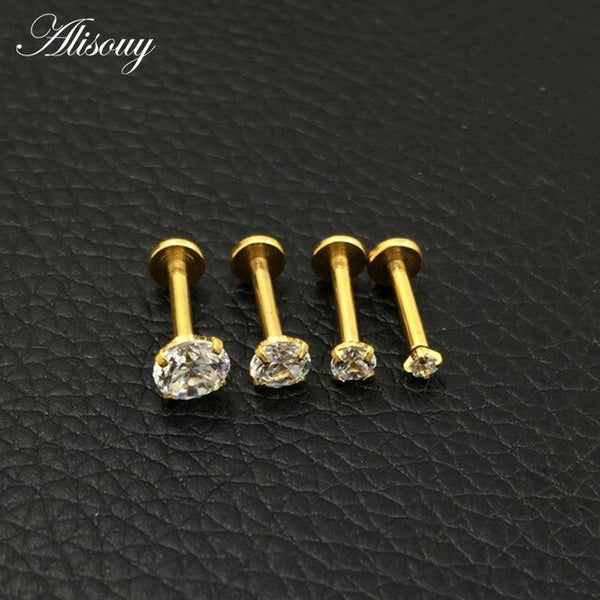 1 Pc Silver Labret Lip Ring Zircon Anodized Internally Threaded Prong Gem 16G Tragus Helix Ear Piercing Earring women