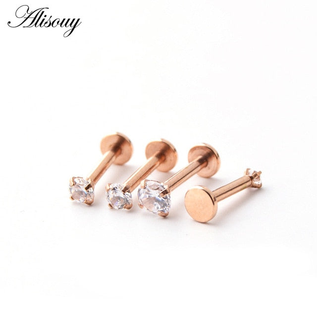1 Pc Silver Labret Lip Ring Zircon Anodized Internally Threaded Prong Gem 16G Tragus Helix Ear Piercing Earring women