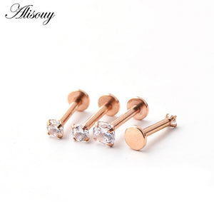 1 Pc Silver Labret Lip Ring Zircon Anodized Internally Threaded Prong Gem 16G Tragus Helix Ear Piercing Earring women